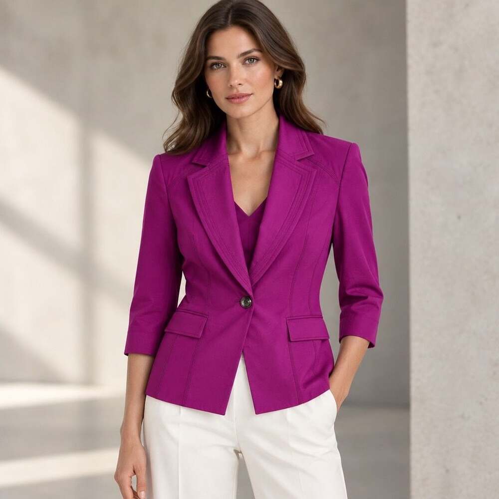 White House Black Market Single Breasted Blazer Size 12 Pink Magenta